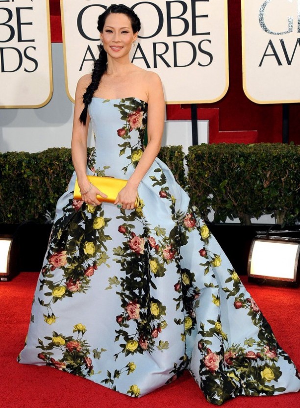 Lucy Liu in Carolina Herrera at the Golden Globes