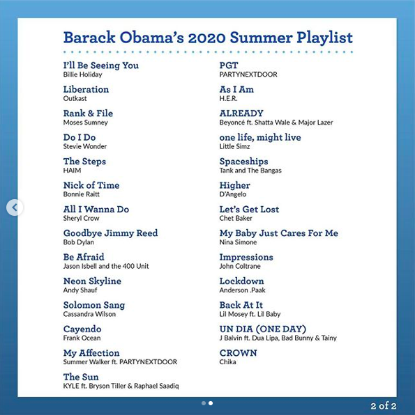 Barack Obama 2020 Summer Playlist
